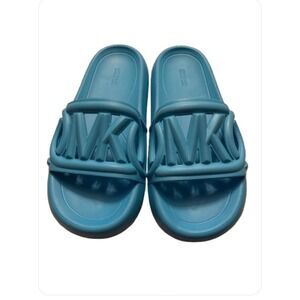 Michael Kors Womens Sz 9 M‎ Splash Scuba Slide Santorini Blue New Without Box